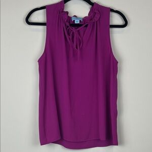 CeCe Sleeveless Ruffle Neck Tank Blouse Purple Fuschia Small
